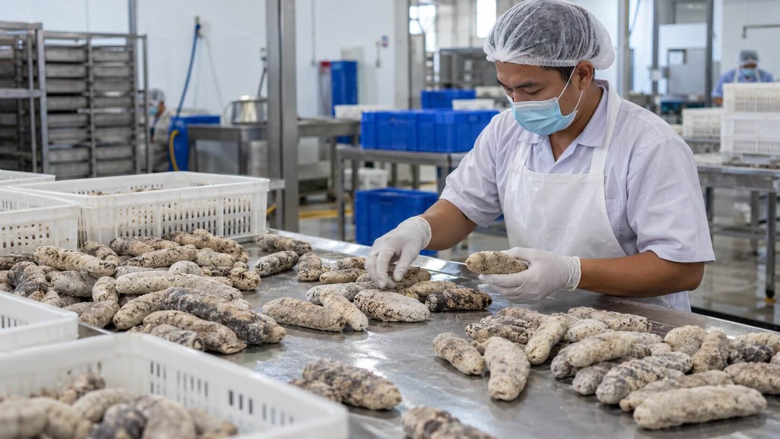 Penyortiran dan pemeriksaan produk teripang